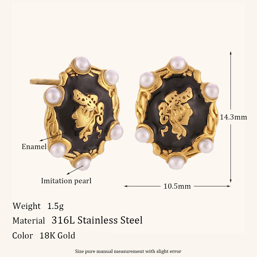 18k Gold Plated Vintage Enamel Stainless Steel Earrings