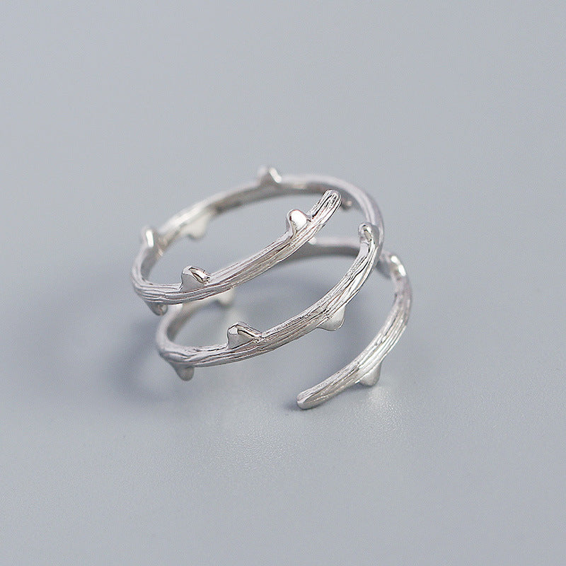 Bague d'ouverture en argent S925 avec texture en rotin polyvalent