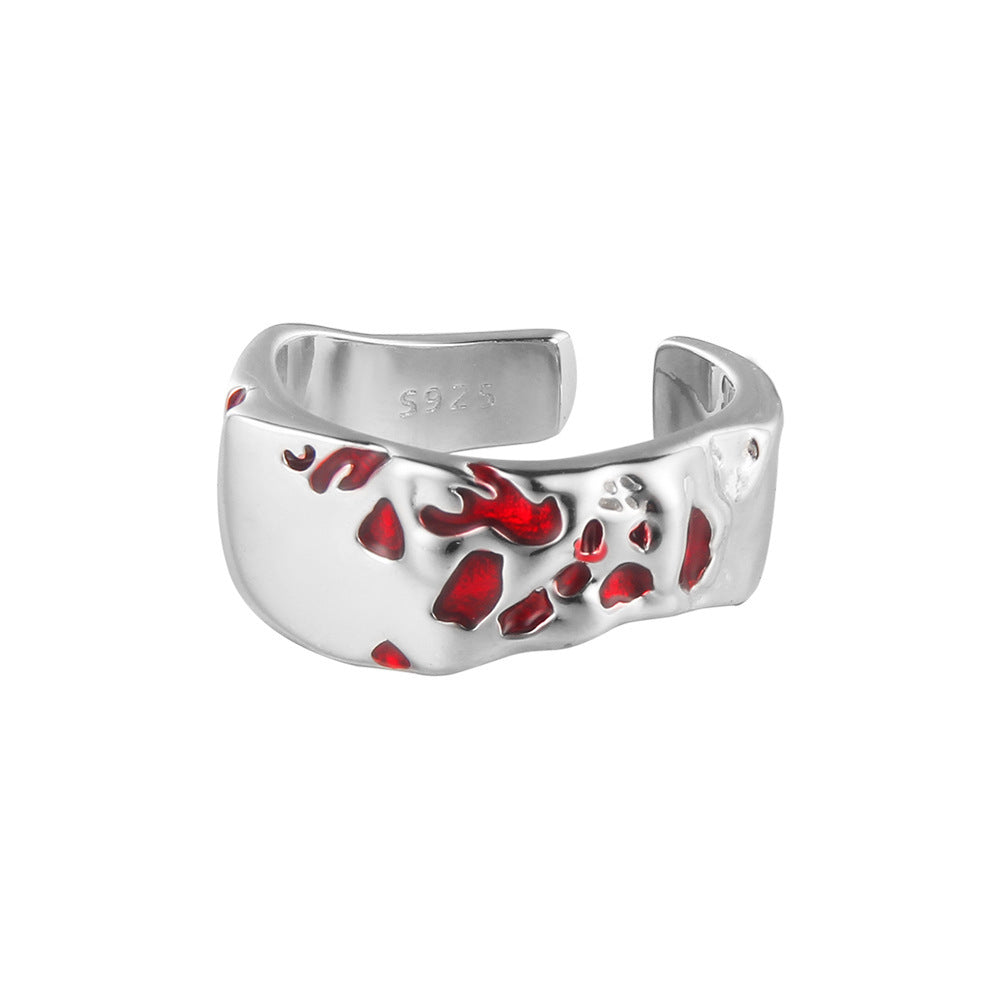 S925 silver Red Oil-spot Glazed Adjustable Ring
