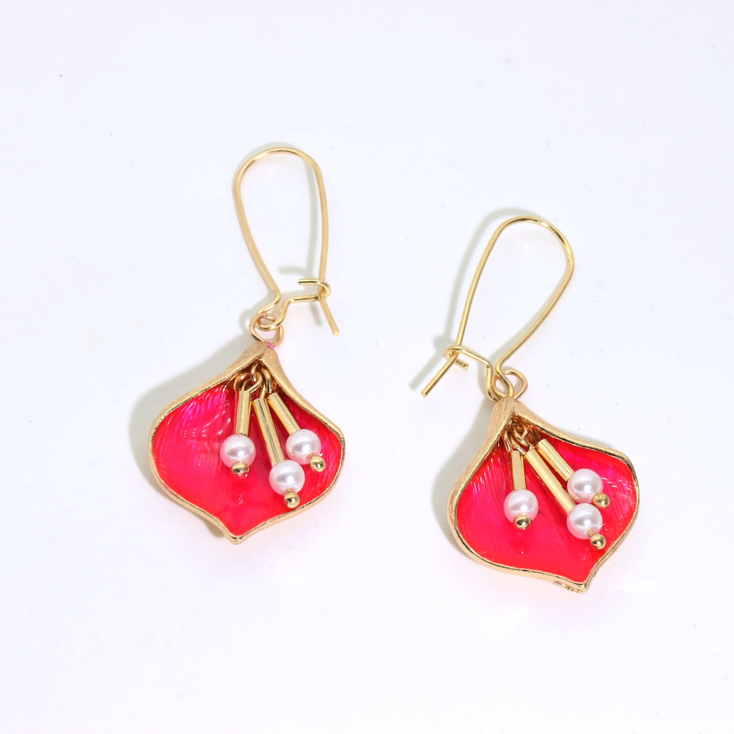 Vintage Flower Enamel Glaze Pearl Orchid Earrings