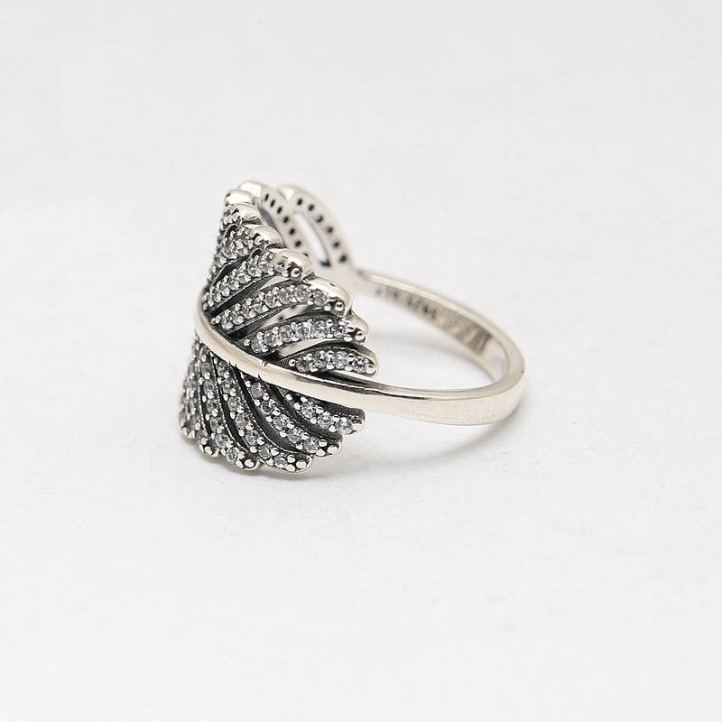S925 Sterling Silver Inlaid Banana Leaf Ring