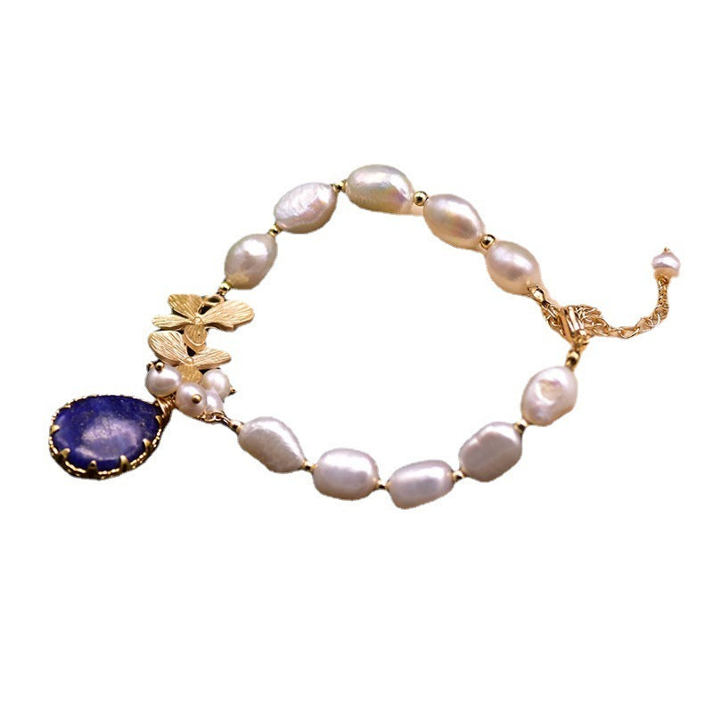 Baroque Freshwater Pearl & Lapis Lazuli Bracelet