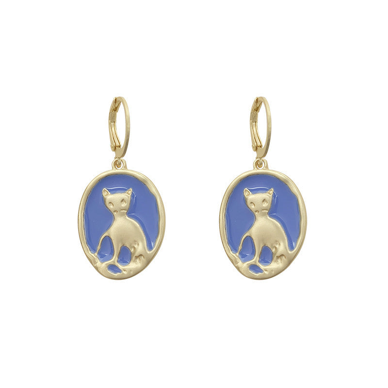 Enamel Oil Drip Cat Earrings