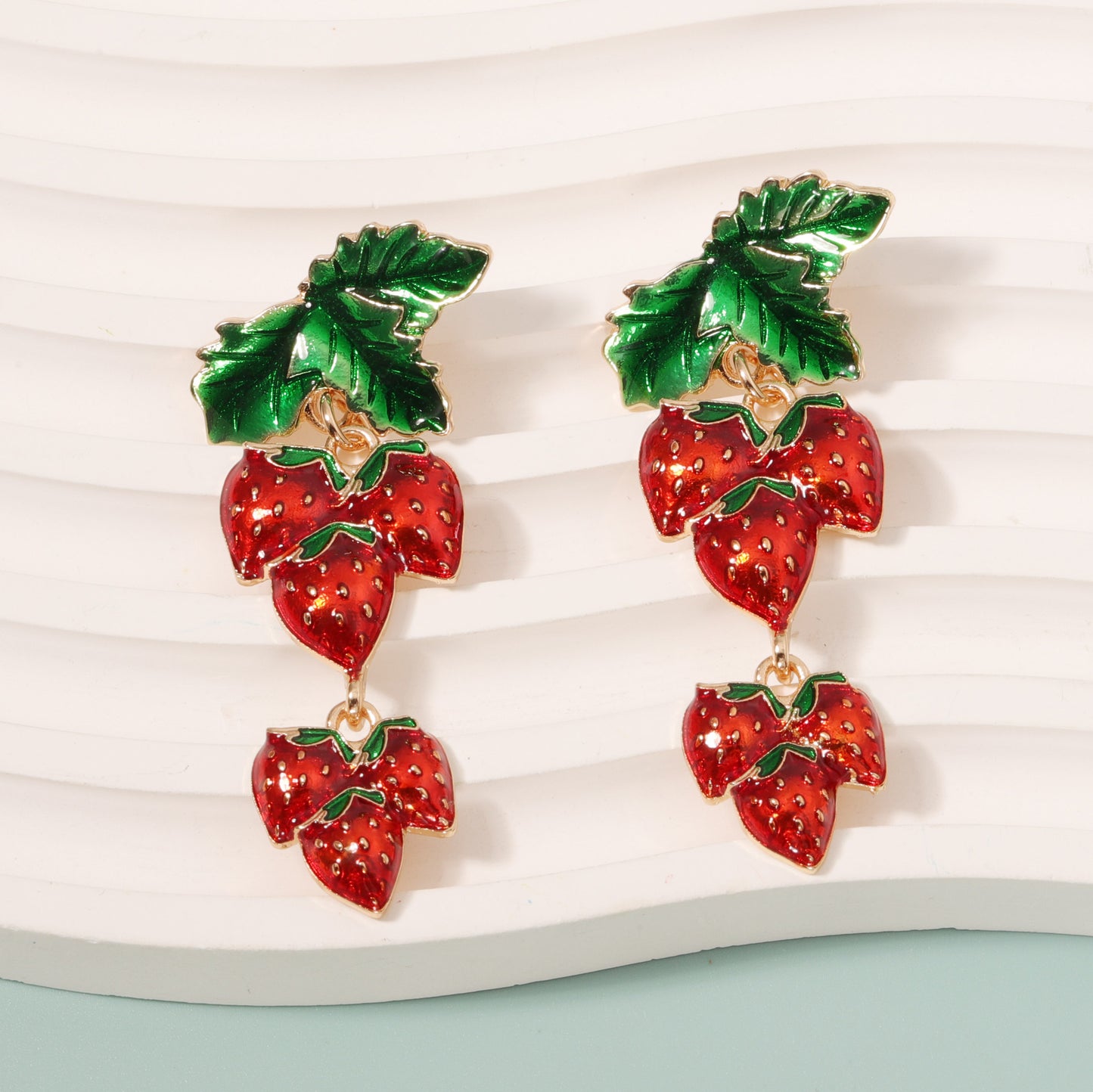 Cute Fruit Strawberry Alloy Enamel Earrings