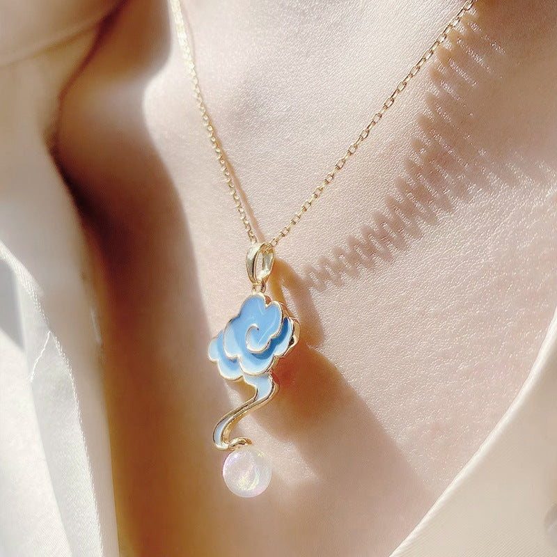 Enamel Glaze Cloud Earrings and Necklace Set