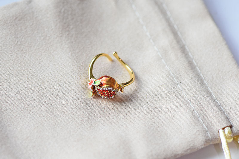 Enamel Glaze Painted Pomegranate Flower Earring Ring