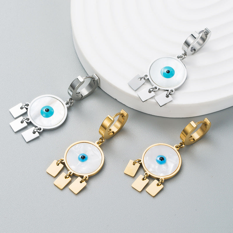 Red Shell Titanium Steel Earrings