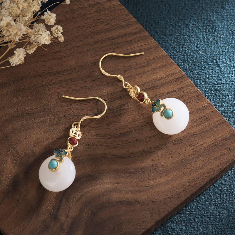 Vintage ancient Gold style Jade Earrings