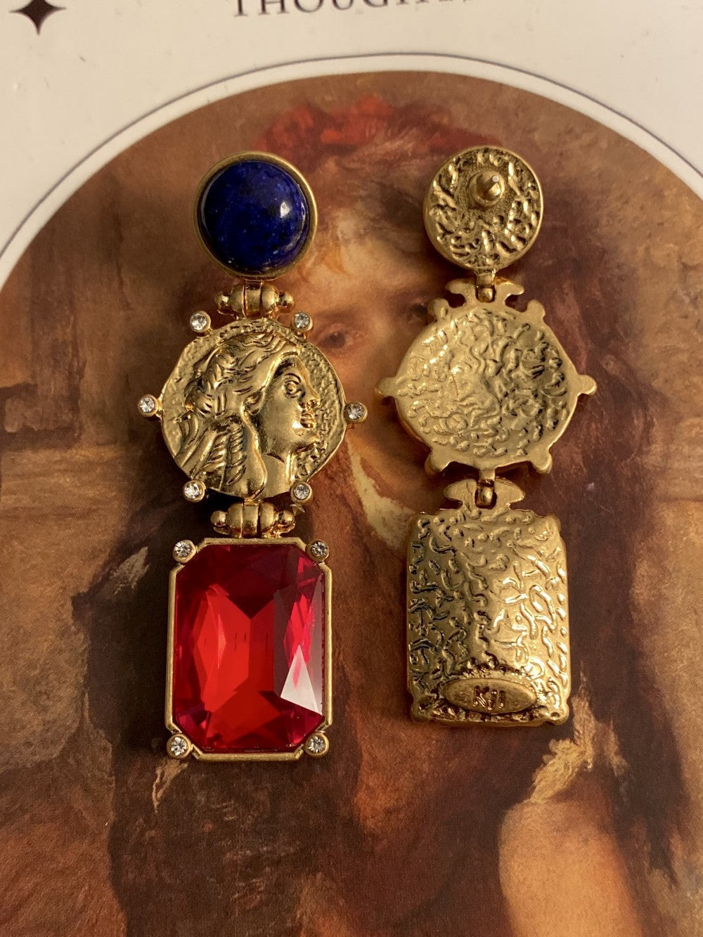 Vintage Natural Lapis Lazuli Old Brass Earrings