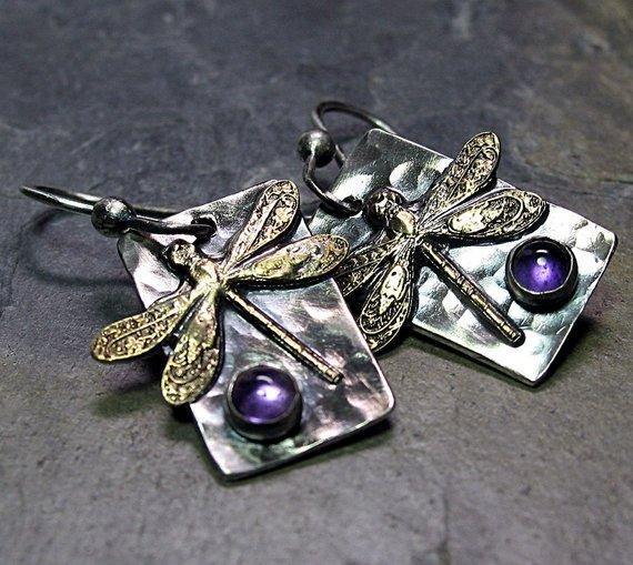 Alloy Retro Gem Dragonfly Earrings