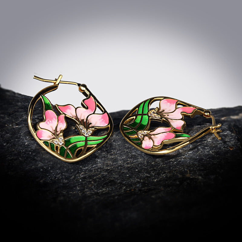 Enamel Flower Hoop Earrings