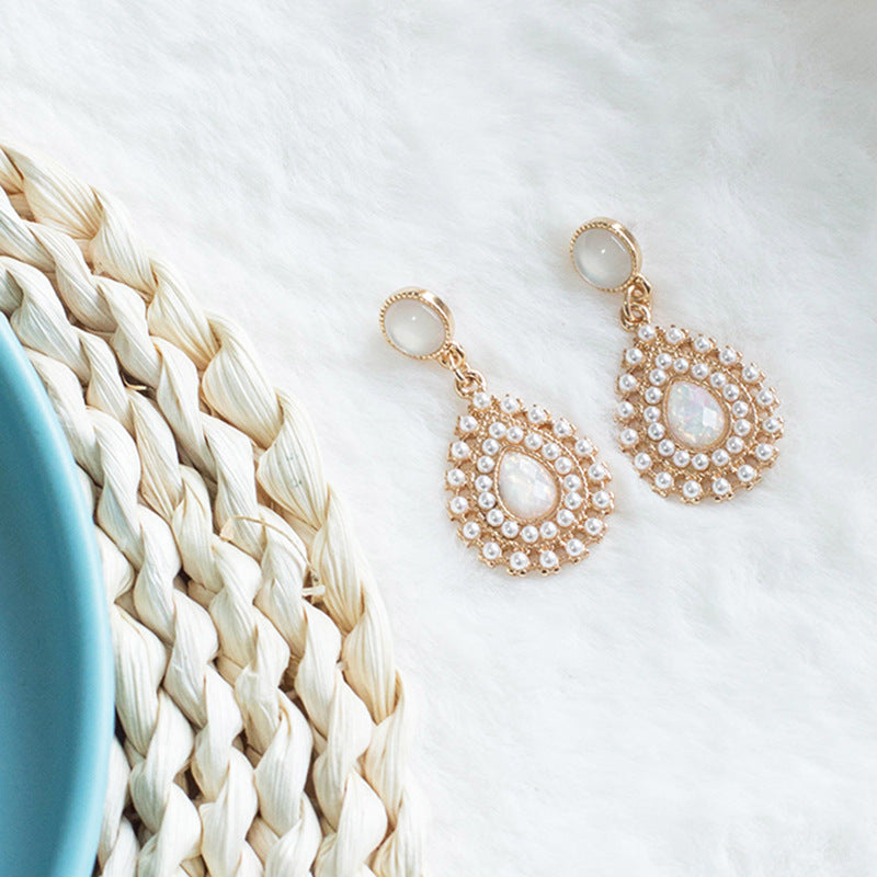 Ladies Fashion Vintage Pearl Baroque Style Earrings Silver Pin