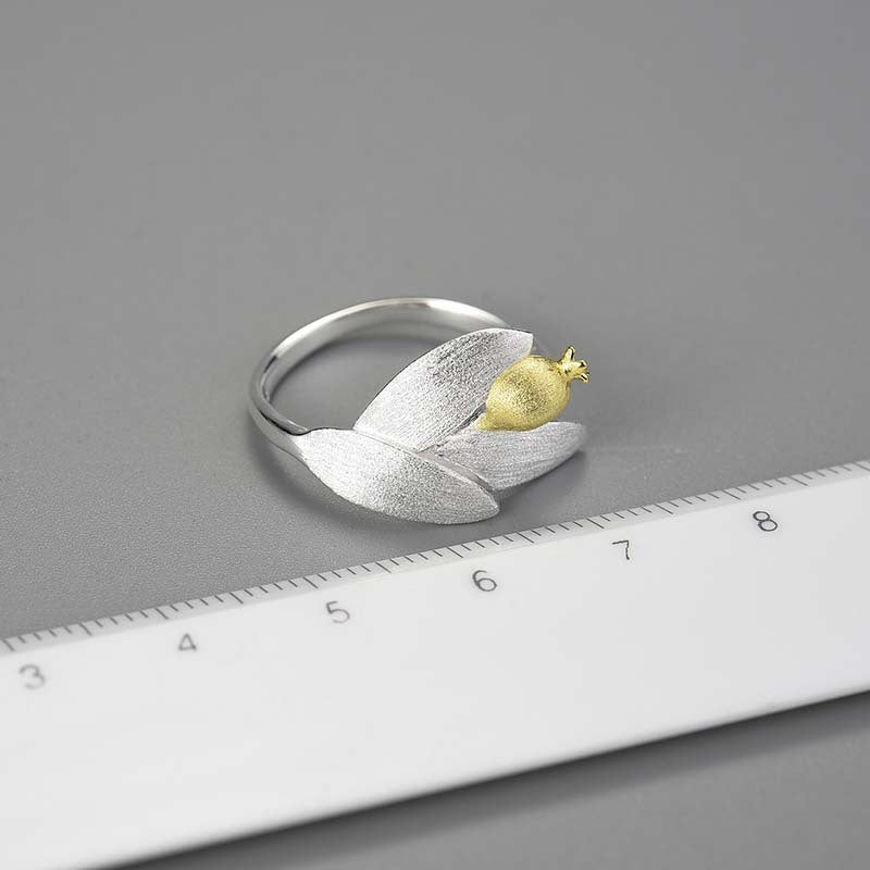 S925 Sterling Silver Pomegranate Adjustable Ring