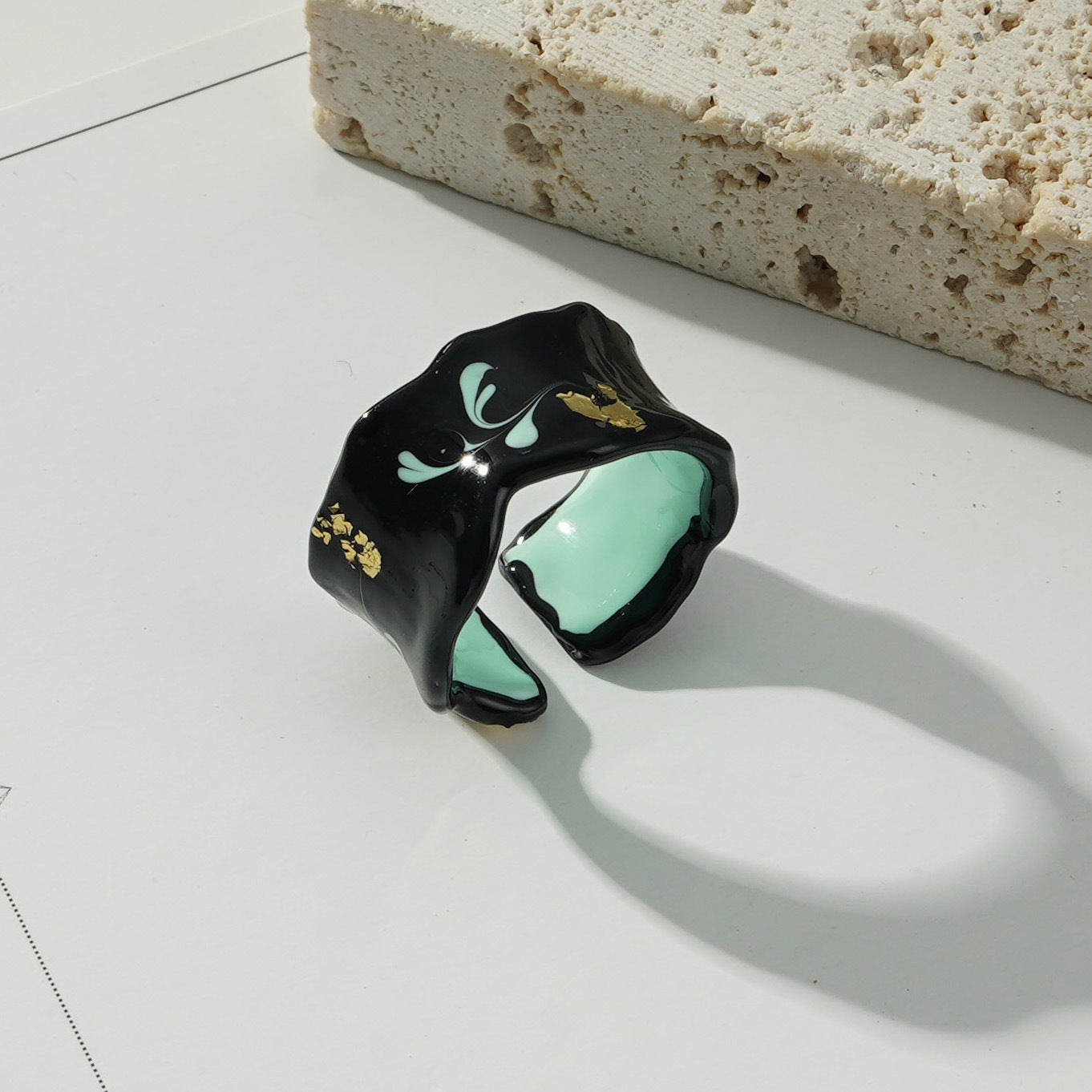 Enamel Gold Foil Drop Oil Adjustable Ring