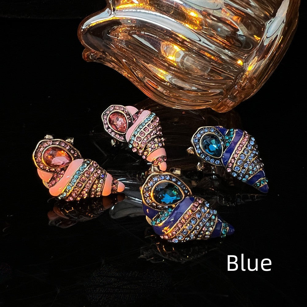 Retro Full Diamond Enamel Mid-Ancient Style Earrings