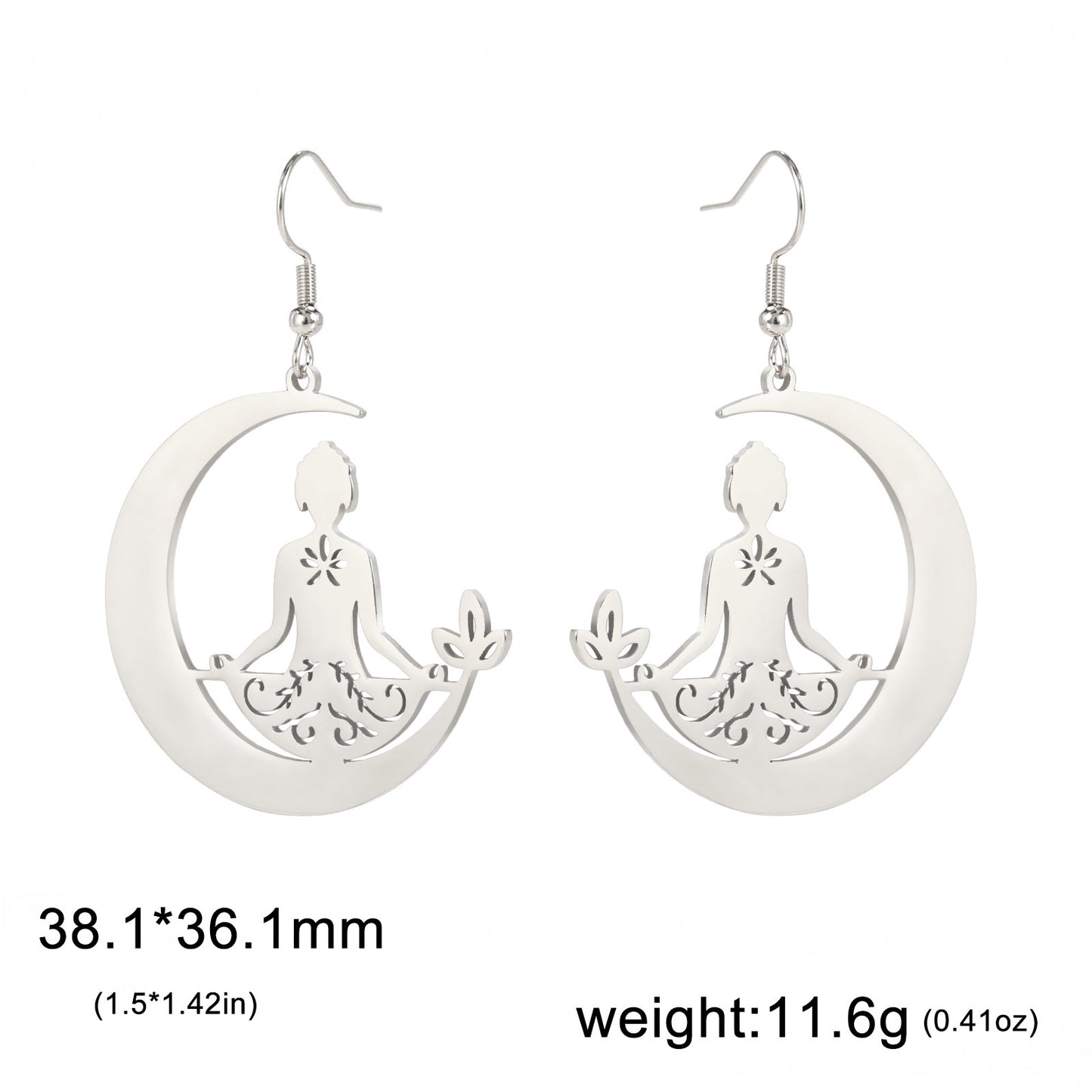 Boucles d'oreilles Yoga Moon Méditation en acier inoxydable