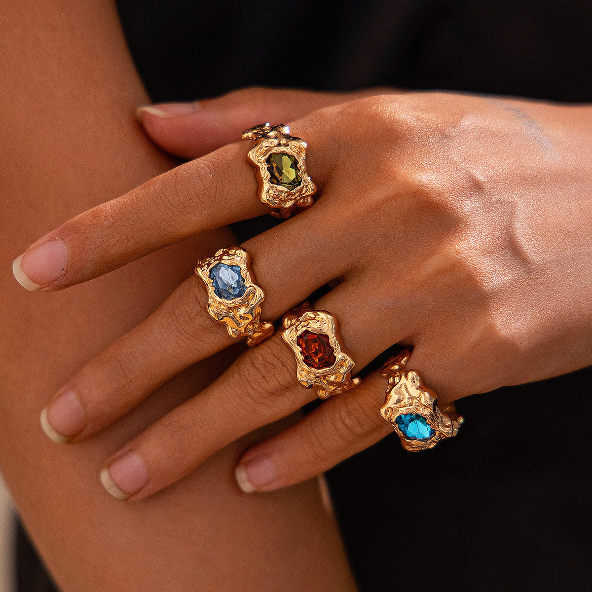 Light Gold Plated Vintage Inlaid Gemstone Ring