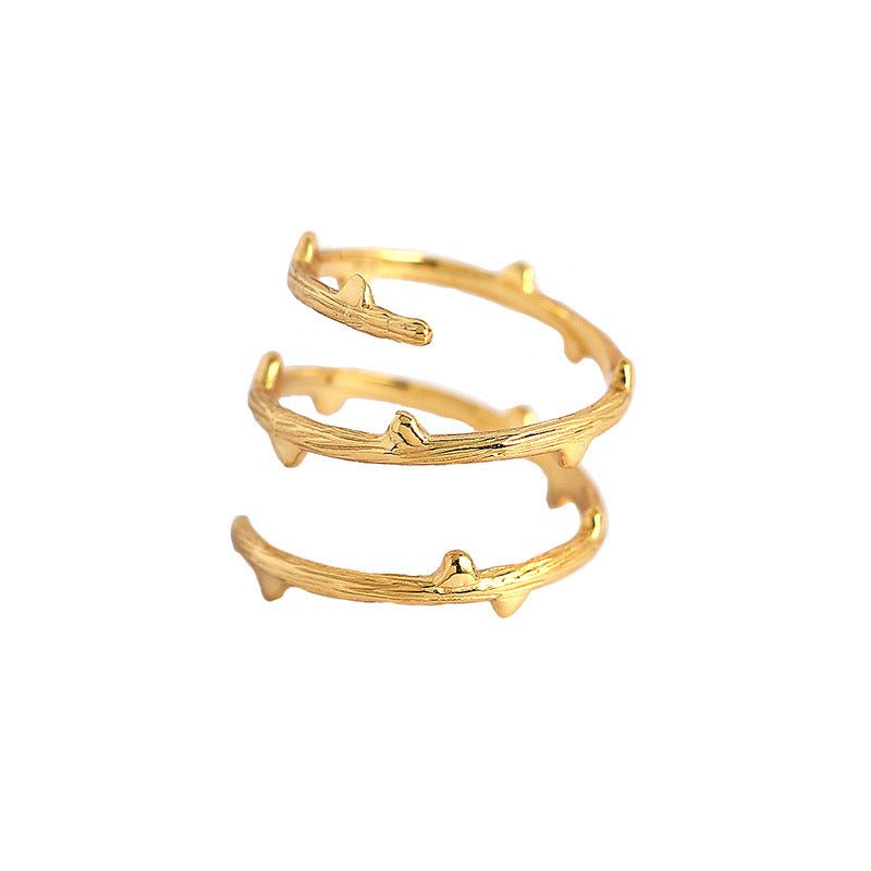 Bague d'ouverture en argent S925 avec texture en rotin polyvalent
