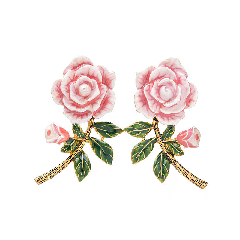 Gold plated spring Enamel Flower Long Earrings