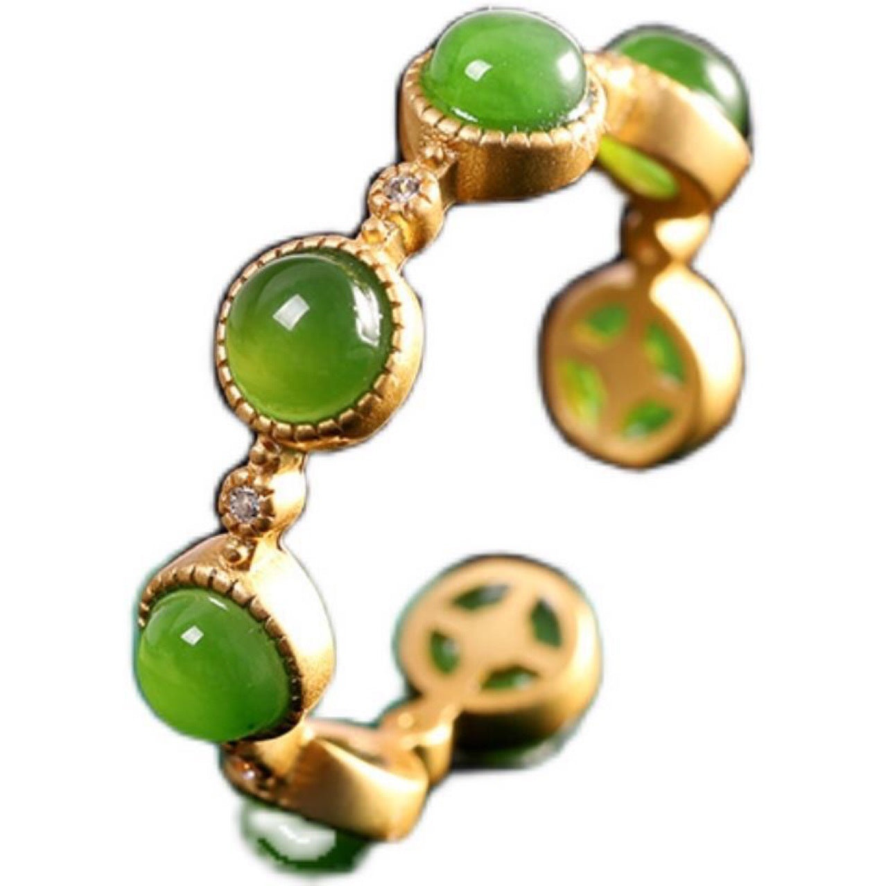 14k Gold plated Green Hetian Jade Imitation Tourmaline Adjustable Ring