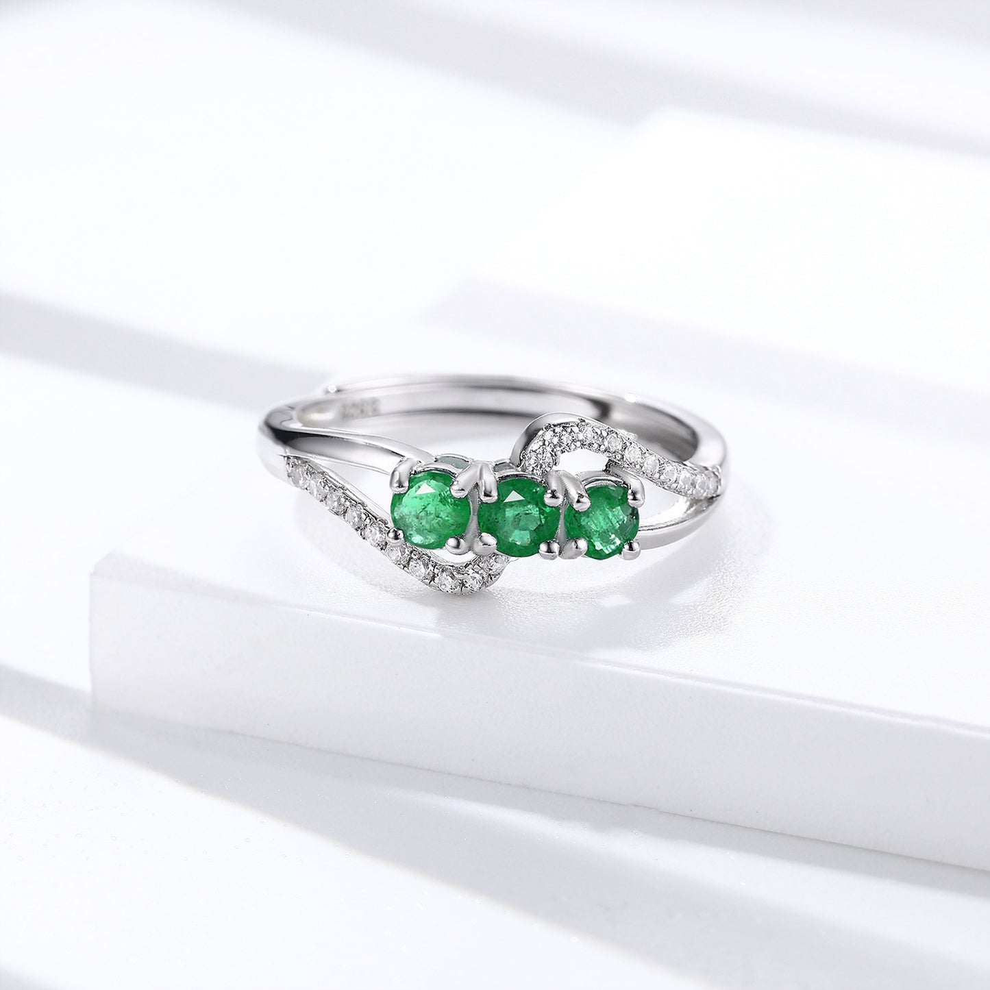 Natural Emerald Ring S925 Silver Opening
