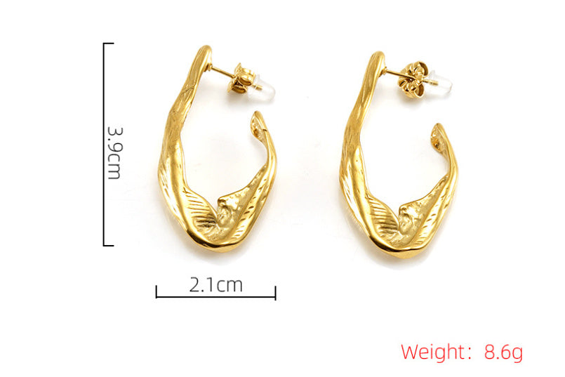 18K Gold plated Titanium Steel Irregular Wood Texture Earrings