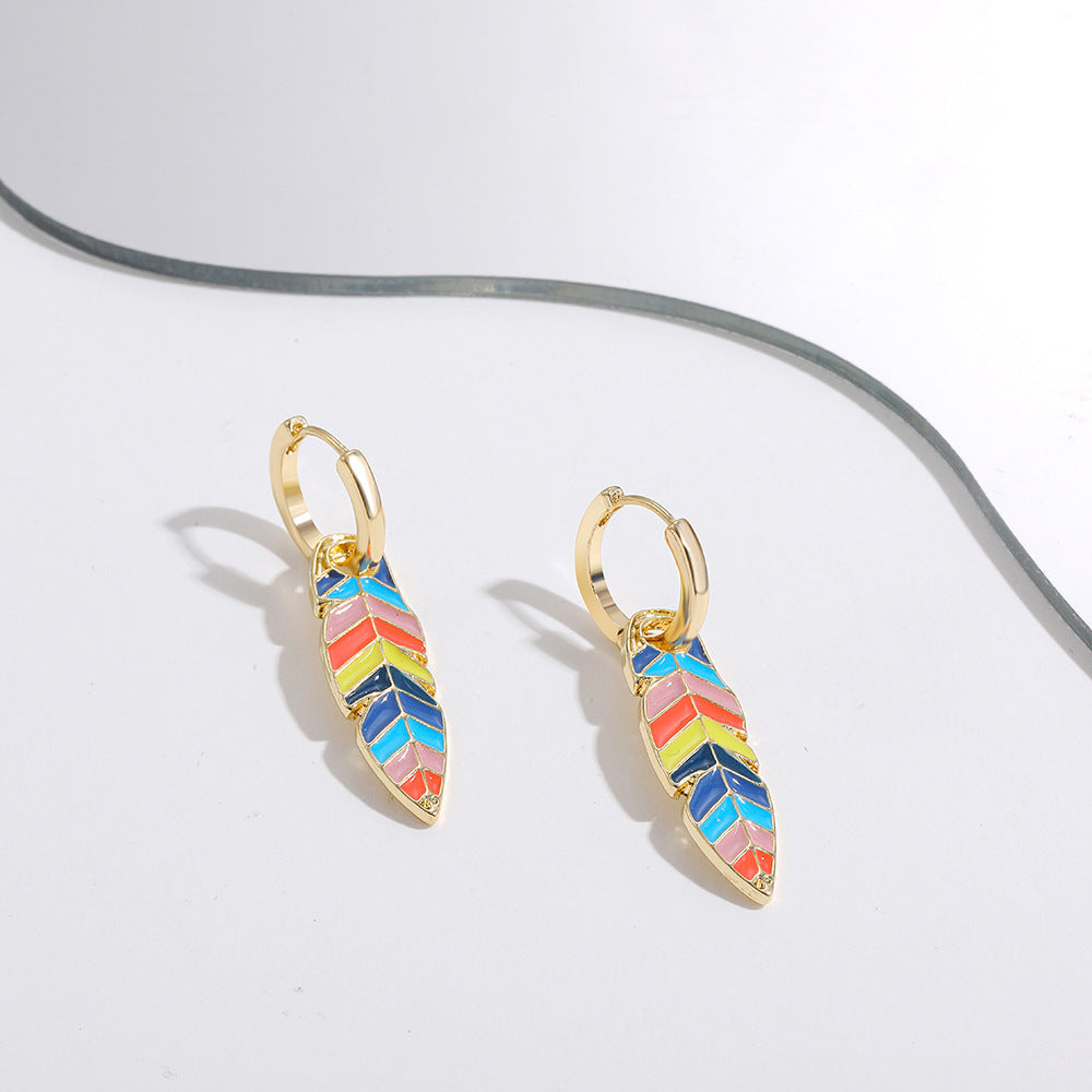 Enamel Dripping Oil Star Leaf Earrings