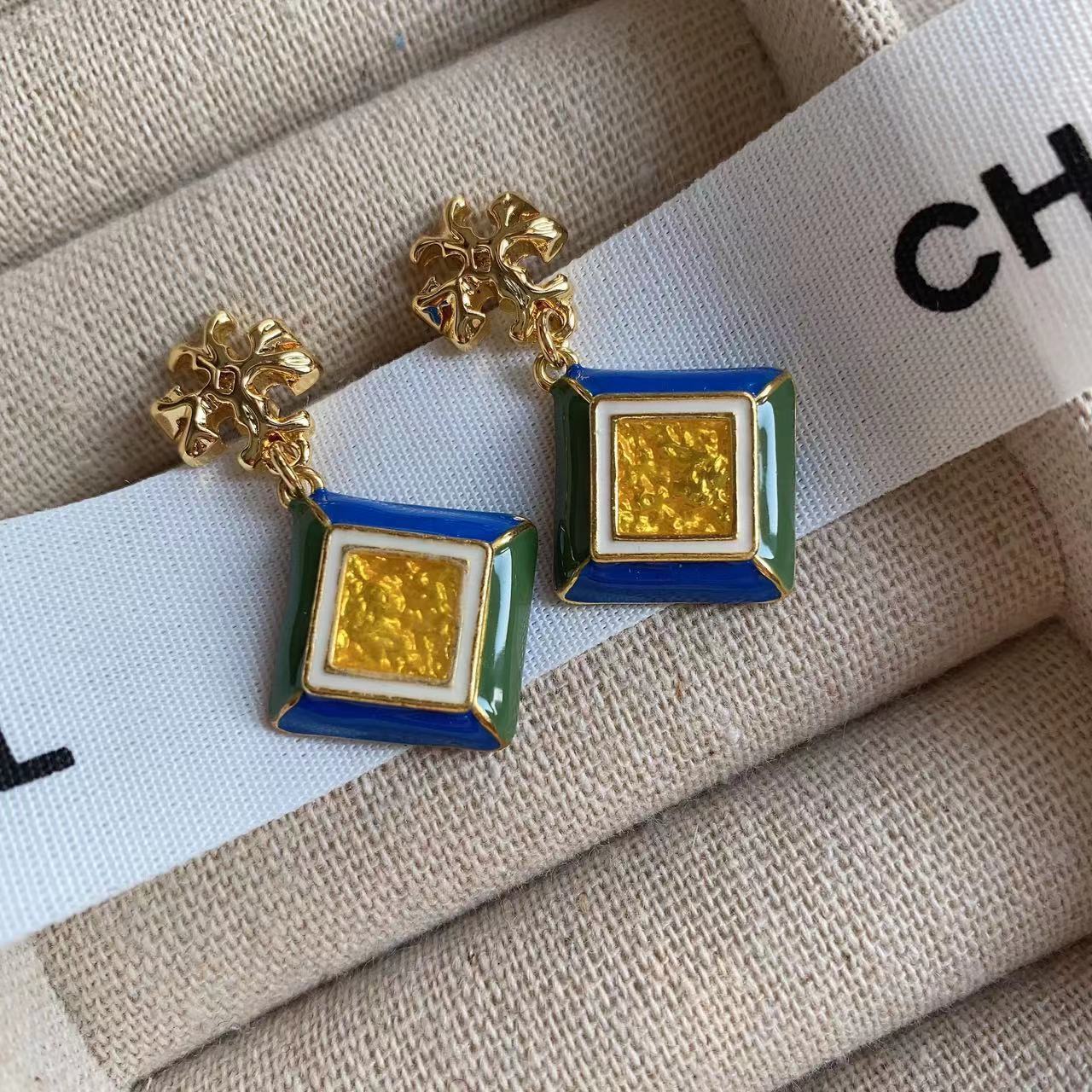 Enamel Ancient Style Silver Pin Earrings