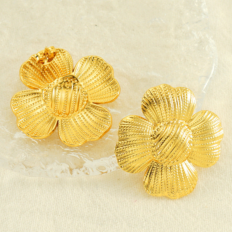 French Retro Titanium Steel Flower Earrings