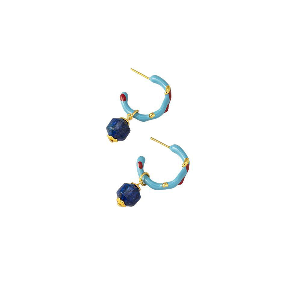Coral Enamel Glaze Natural Lapis Lazuli Earrings