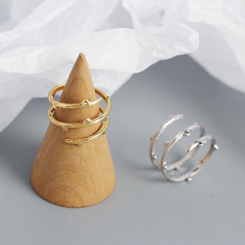 Bague d'ouverture en argent S925 avec texture en rotin polyvalent