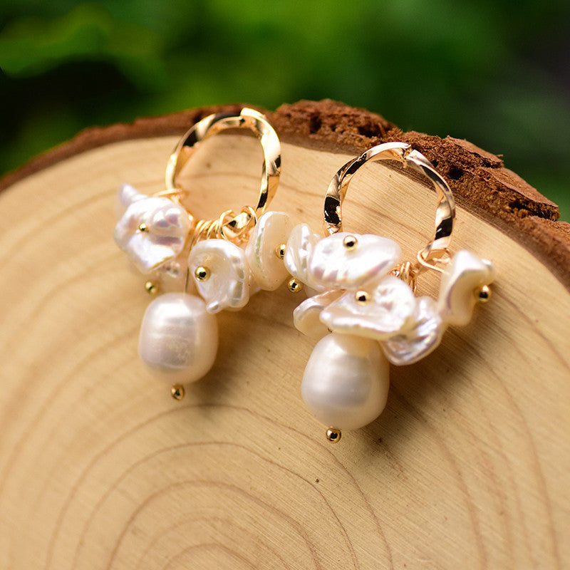 Natural Baroque Pearl Gold Plated Stud Earrings