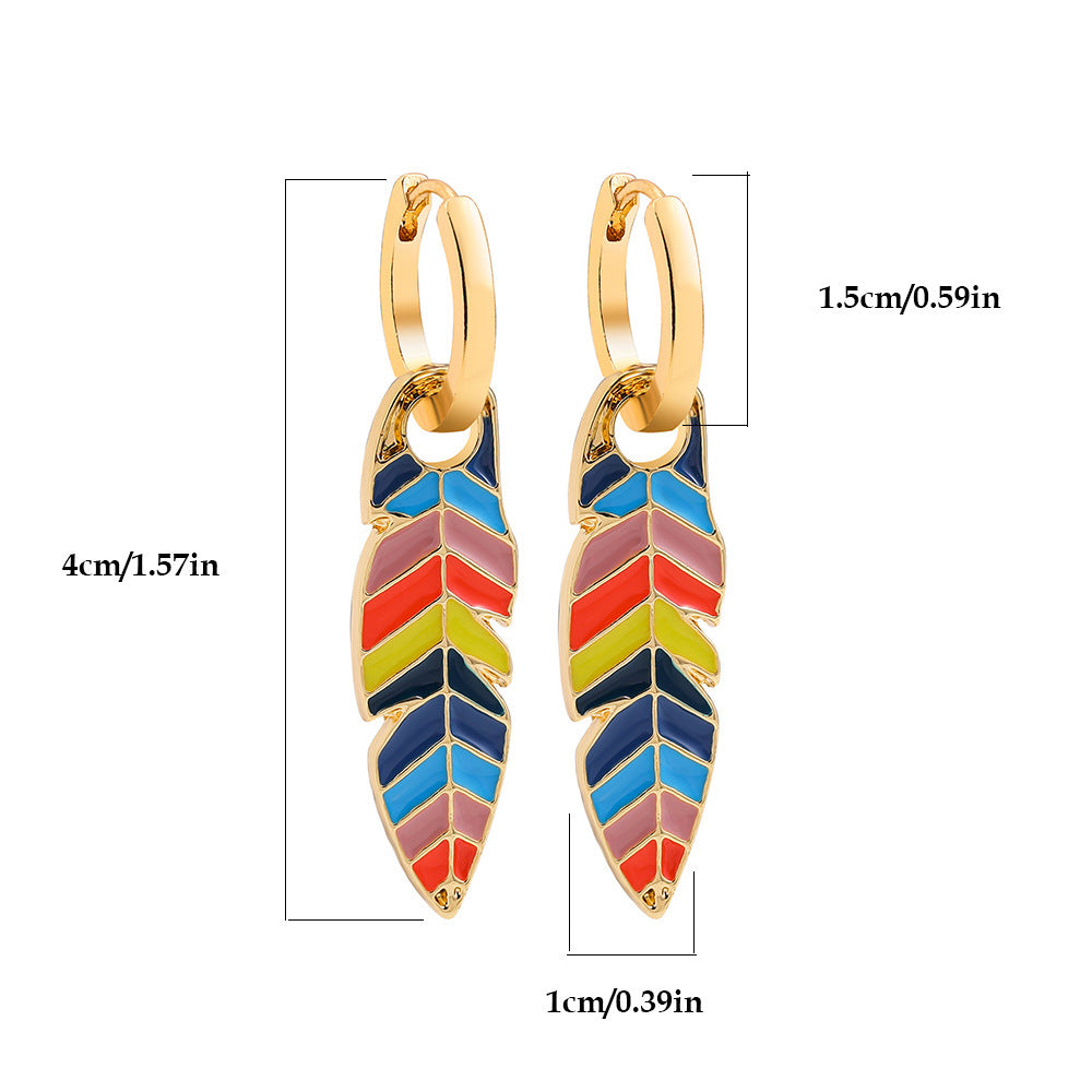 Enamel Dripping Oil Star Leaf Earrings