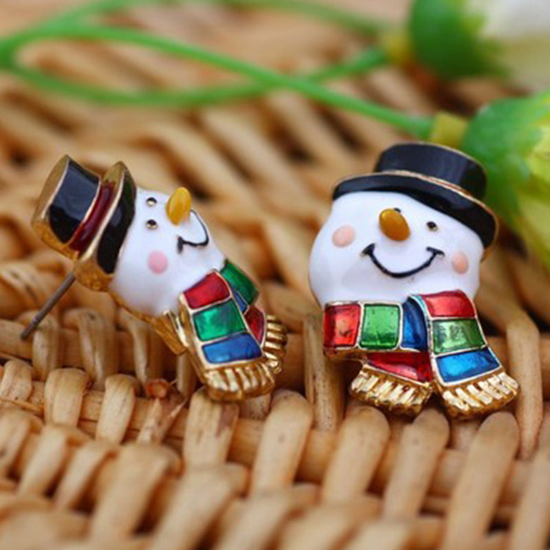 Enamel Oil drip Snowman Earrings
