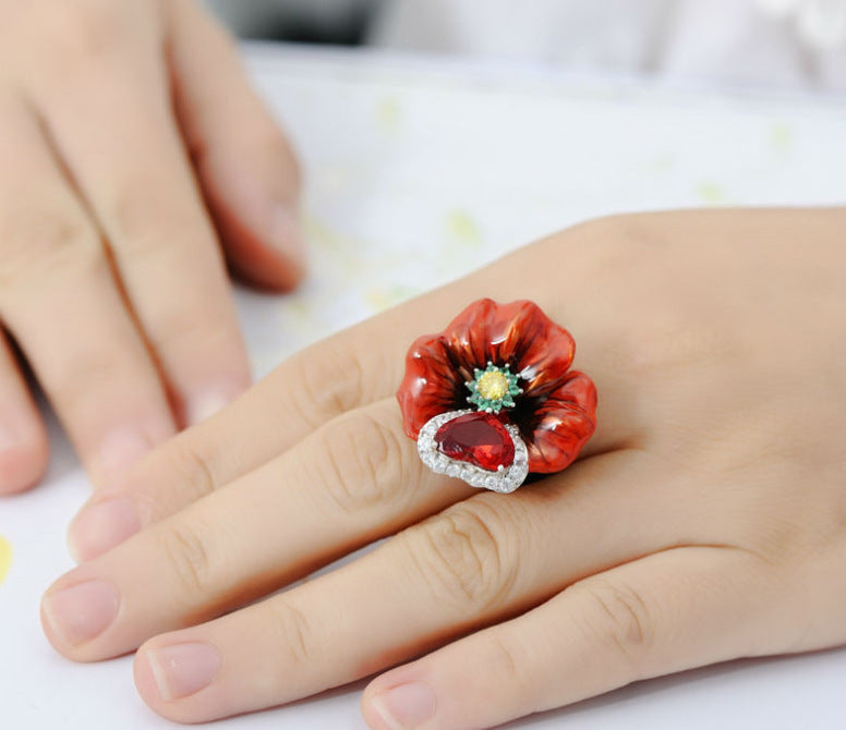 Enamel Flower alloy ring