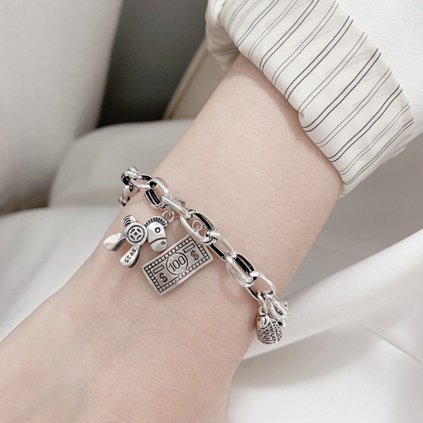925 Sterling Silver Vintage Coin Bracelet