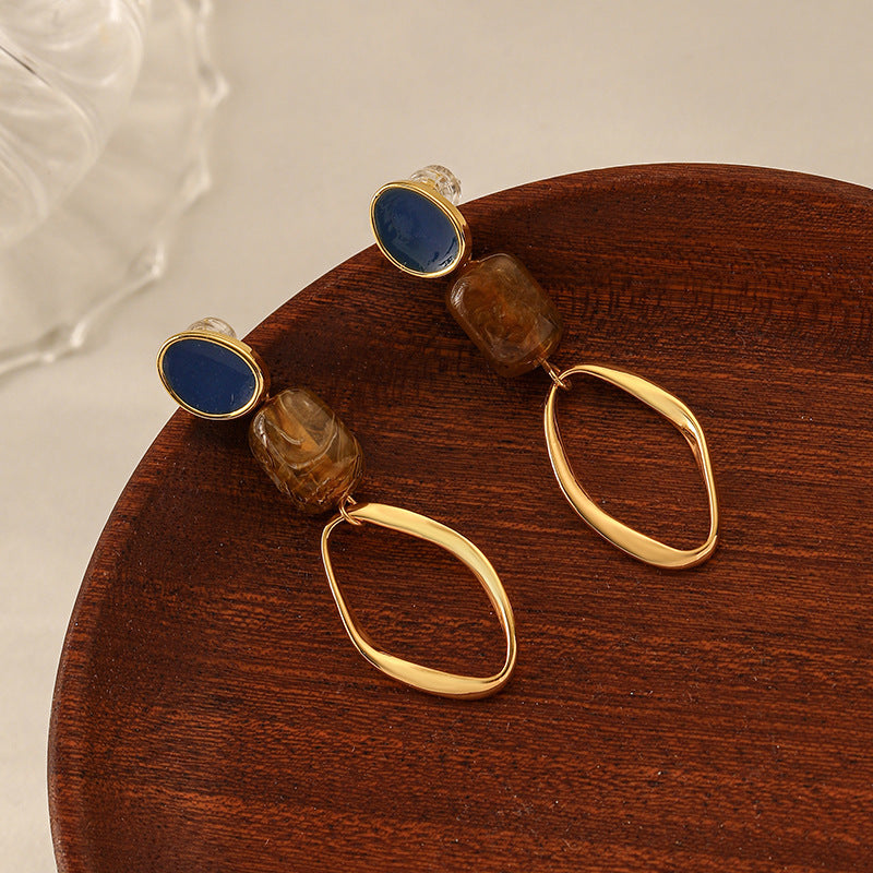 Retro Matte Long Geometric Enamel Earrings