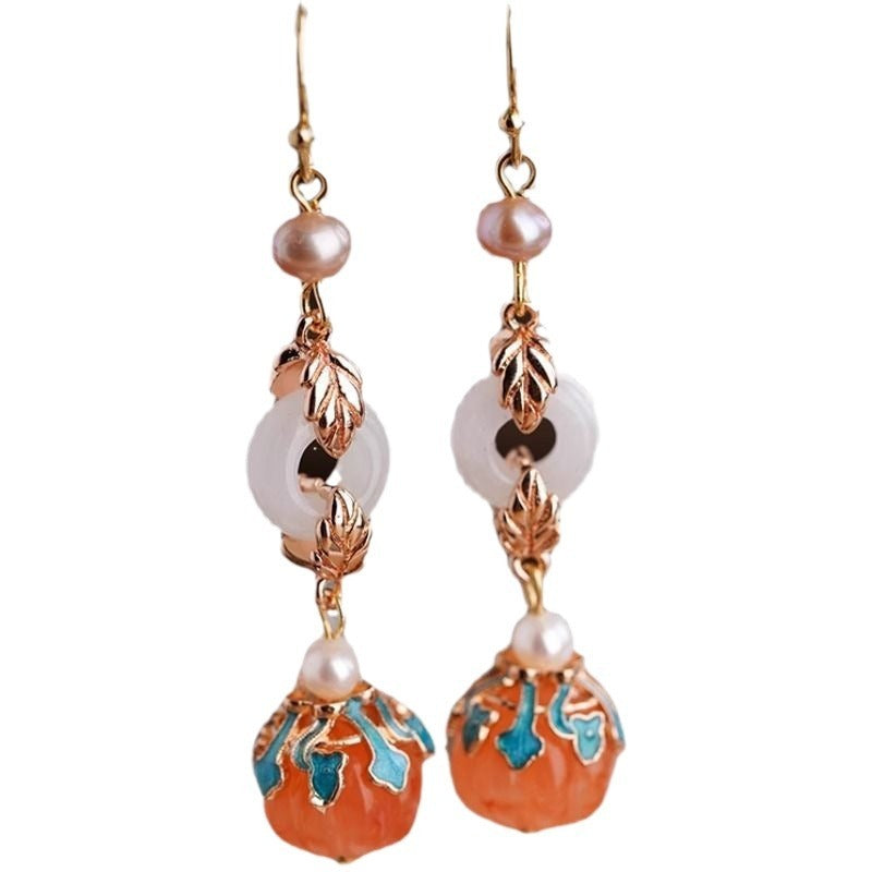 Chinese Ethnic Style Elegant Orange Pumpkin Pearl Earrings