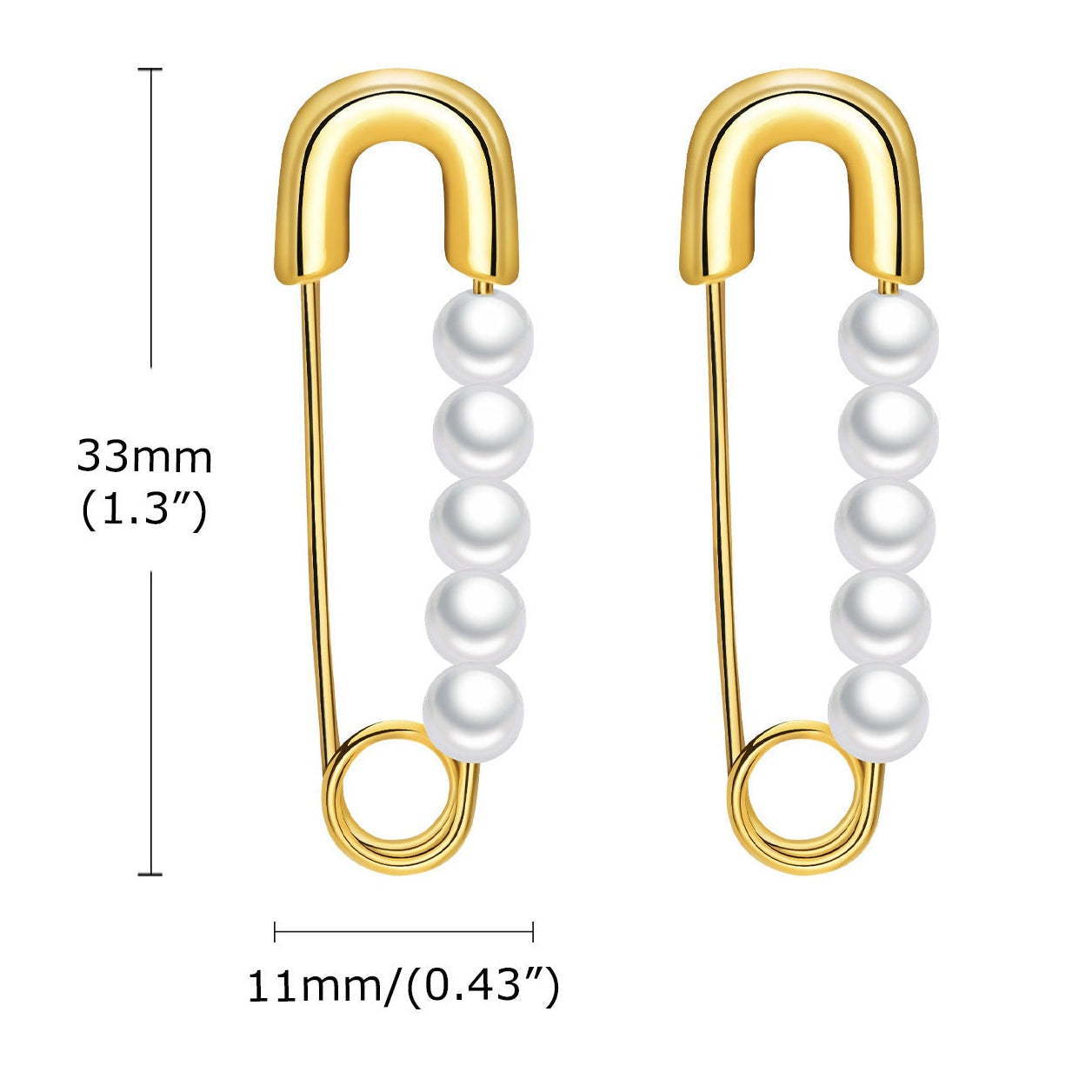 Safety Pin Pearl Stainless Steel Earrings