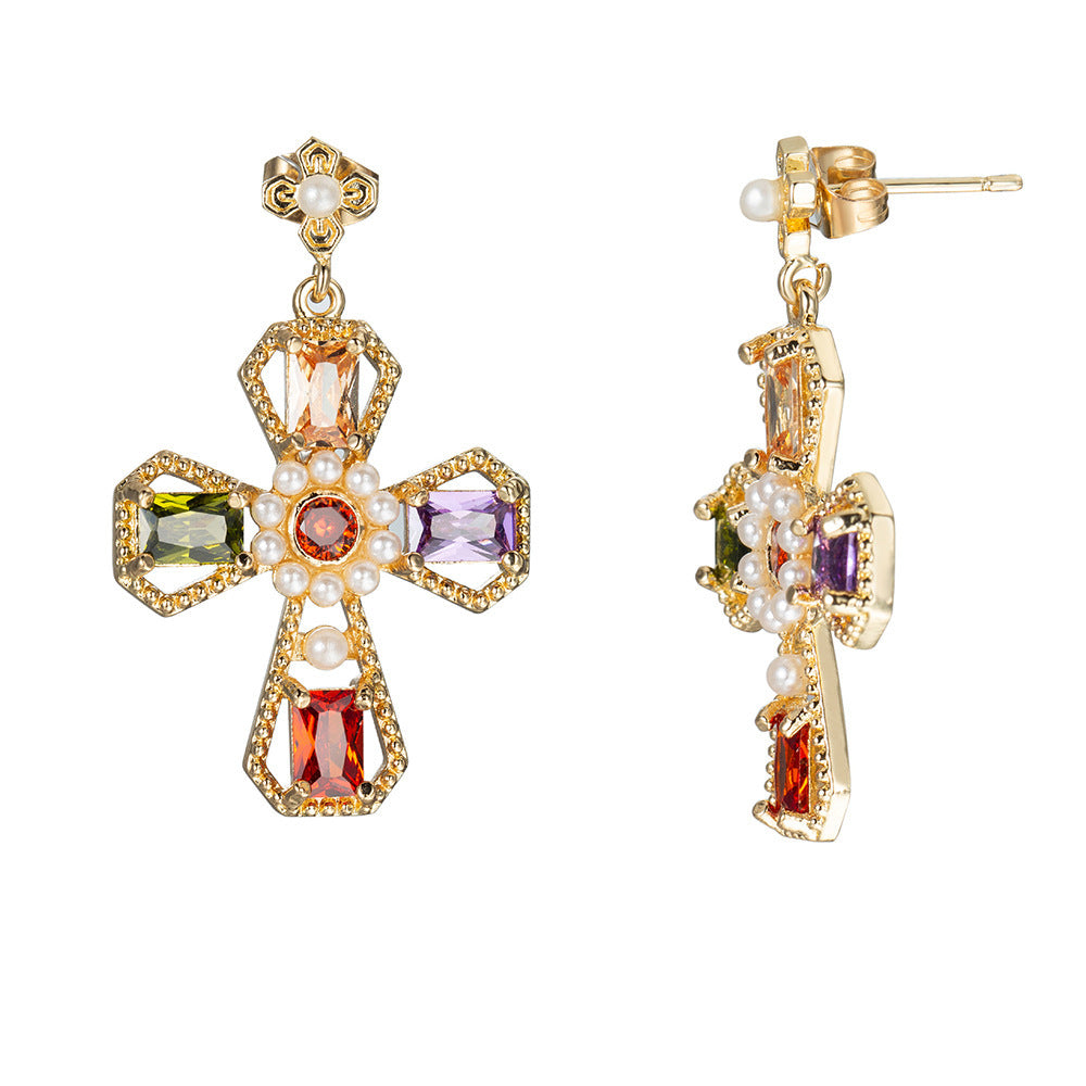 Gold-plated Color Zircon Ornament Fashion Earrings