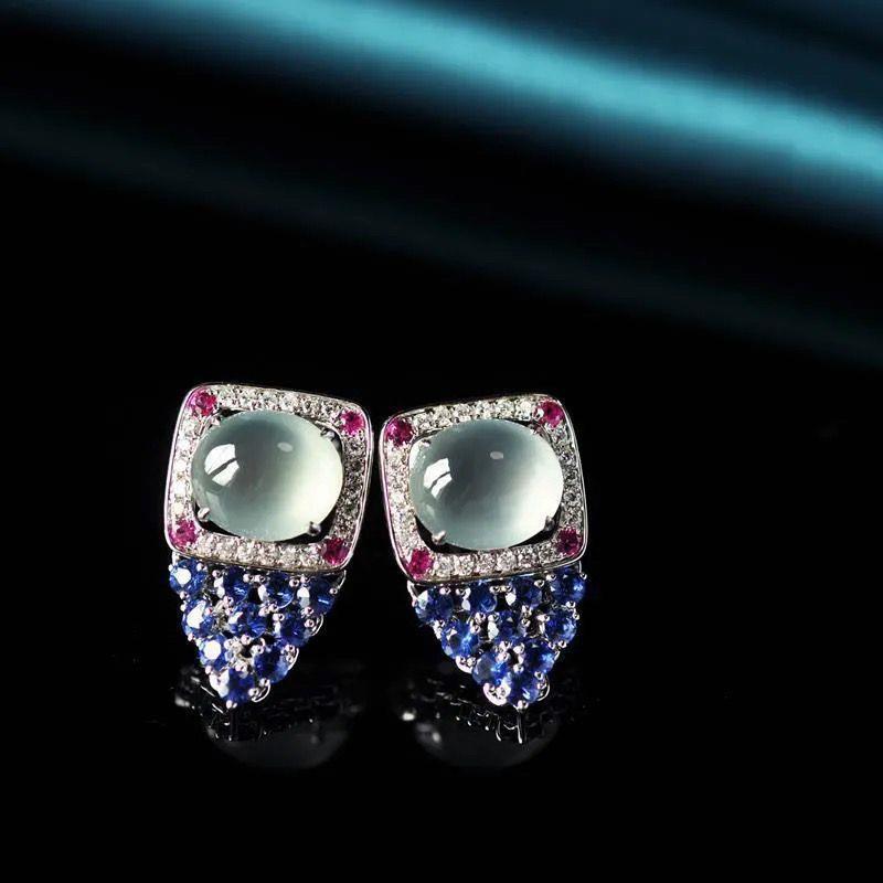 Silver Plated Jade Chalcedony Ice Imitation Earrings