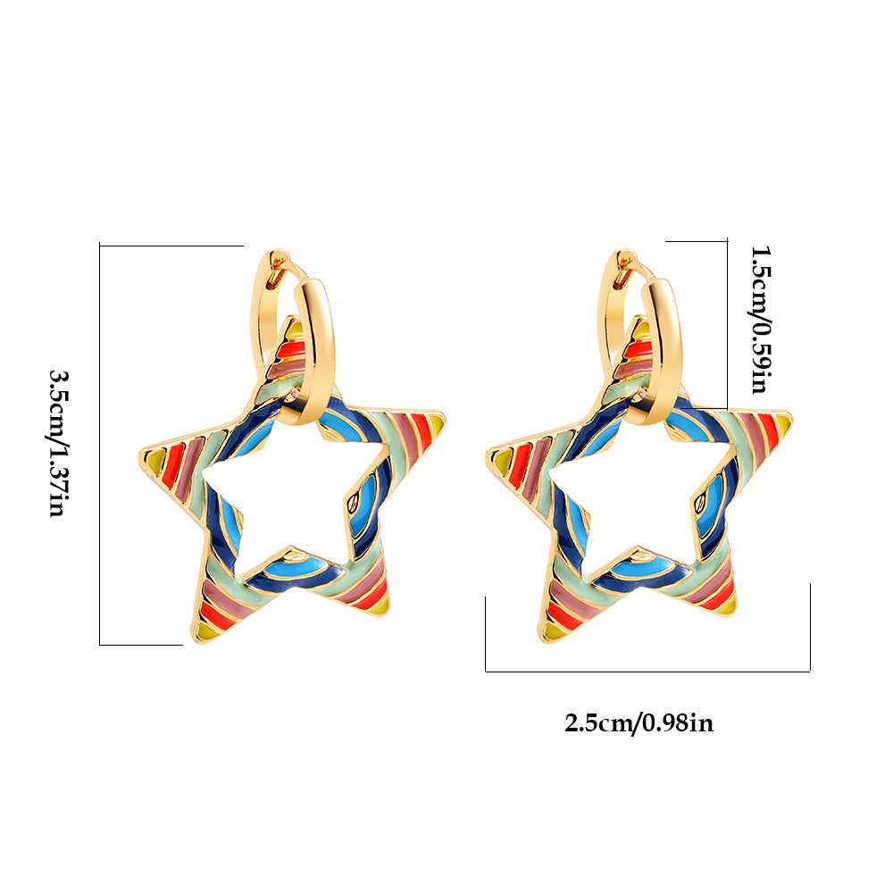 Enamel Dripping Oil Star Leaf Earrings