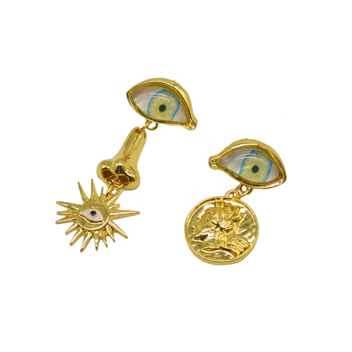 Enamel Fashion Sun & Eye Earrings