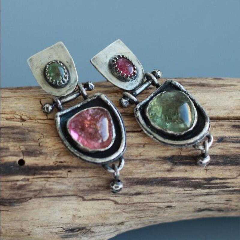 Ethnic Geometric Oval Two-tone Crystal Stud Fashion Earrings