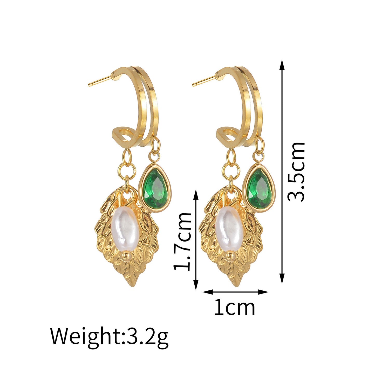 18k Gold plated Stainless Steel Beccarite Leaf Pearl Earrings