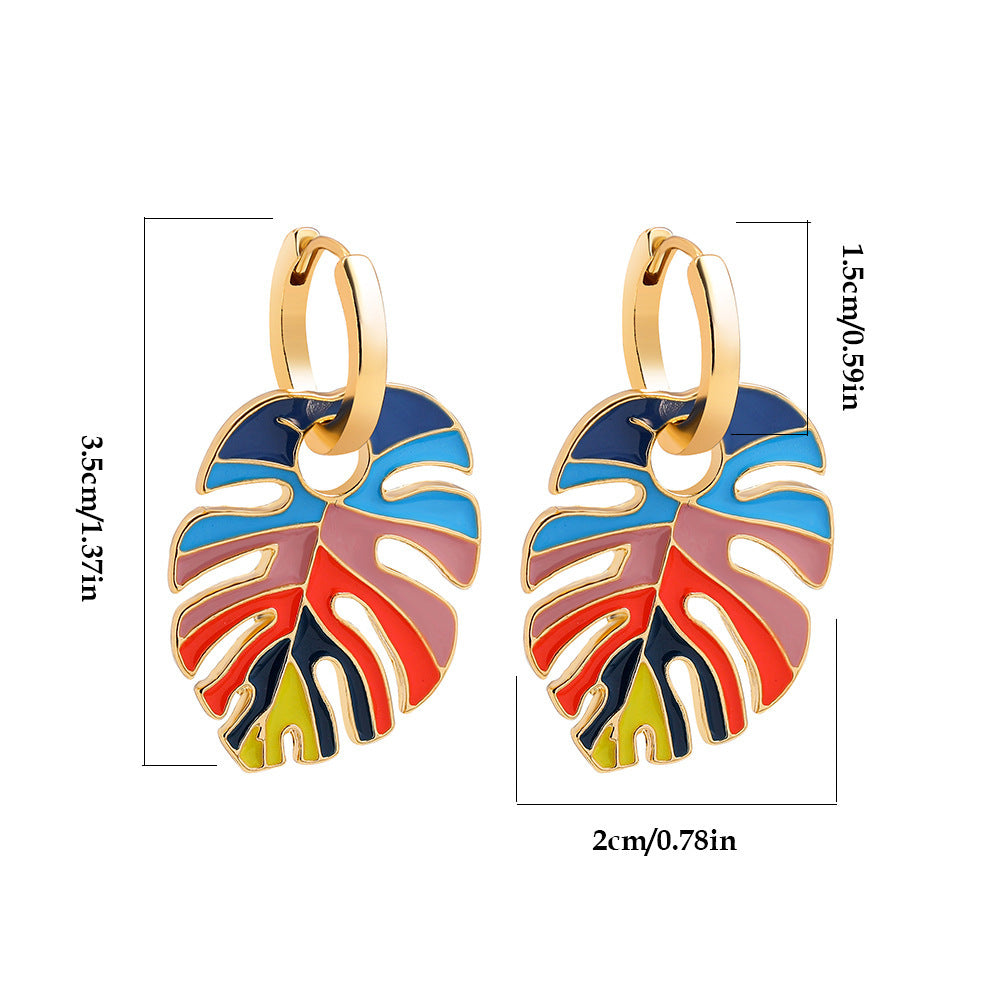 Enamel Dripping Oil Star Leaf Earrings