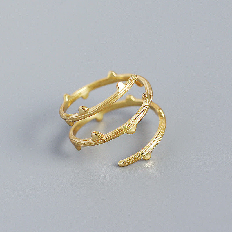Bague d'ouverture en argent S925 avec texture en rotin polyvalent