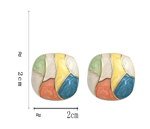 Retro Color Oil Painting Silver Needle Earrings