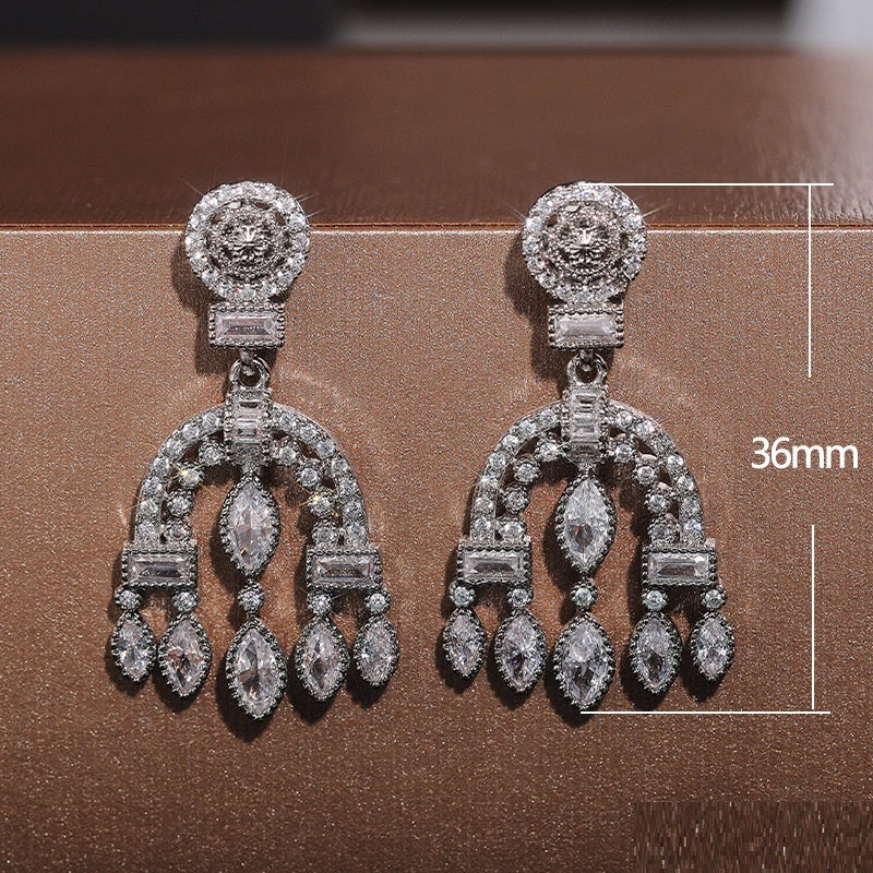 White Gold Zircon Drop Earrings