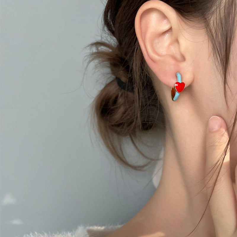 Non-piercing Enamel Love Heart Earrings